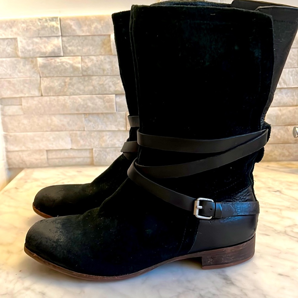 UGG Black Suede and Leather Booties 10